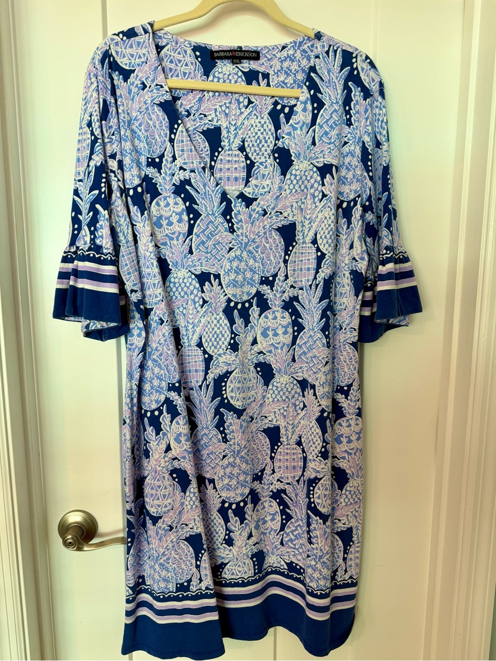 Barbara Erickson Navy Pineapple-Print Midi Dress